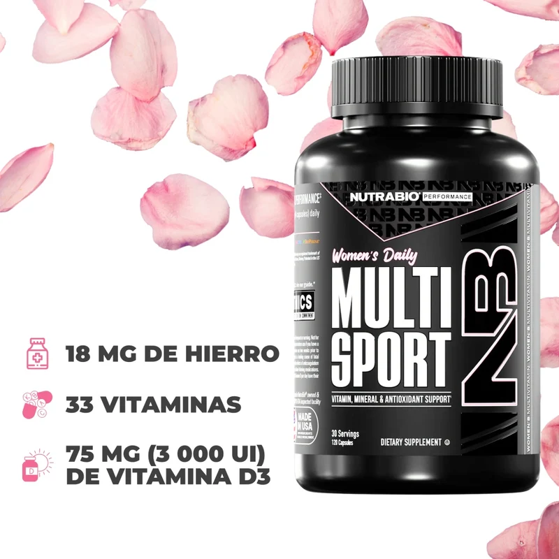 NutraBio Suplemento Alimenticio Multisport para Mujer, 120 Cápsulas