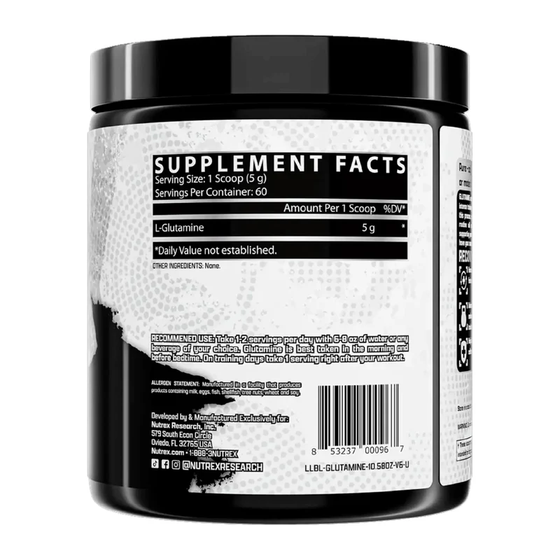 Nutrex Suplemento Deportivo Glutamina Sin Sabor, 60 Porciones