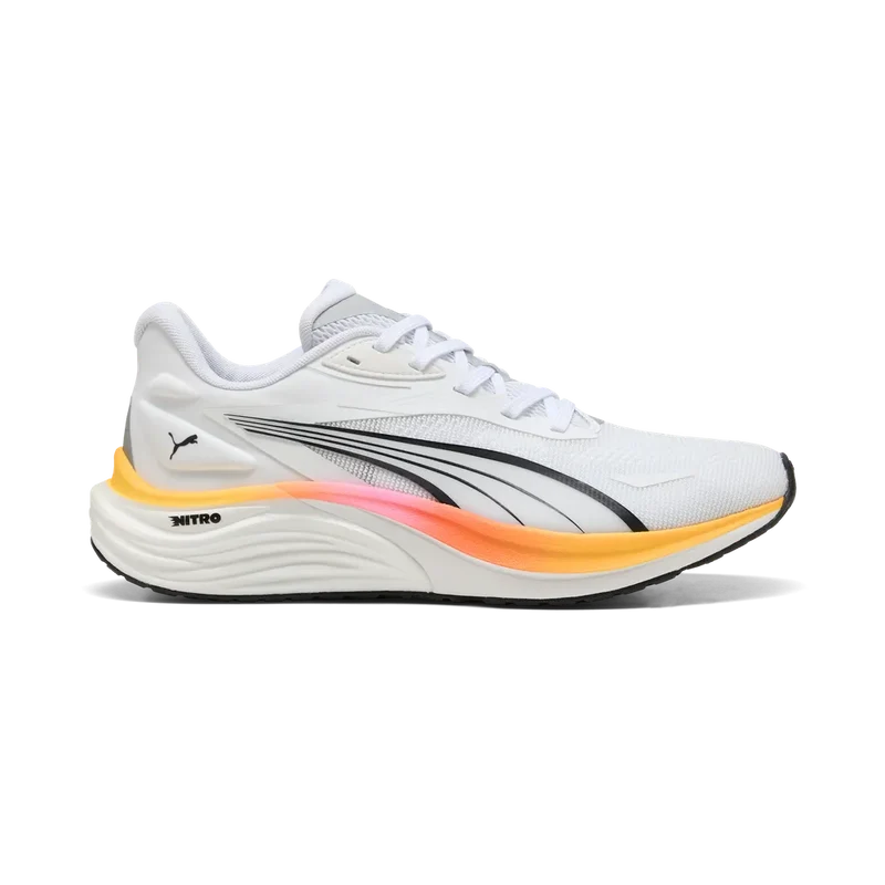 Puma Electrify Nitro 4, Laufschuhe, Herren, PUMA White/Poison Pink/Sun Stream, B - Ware, kein Umtausch
