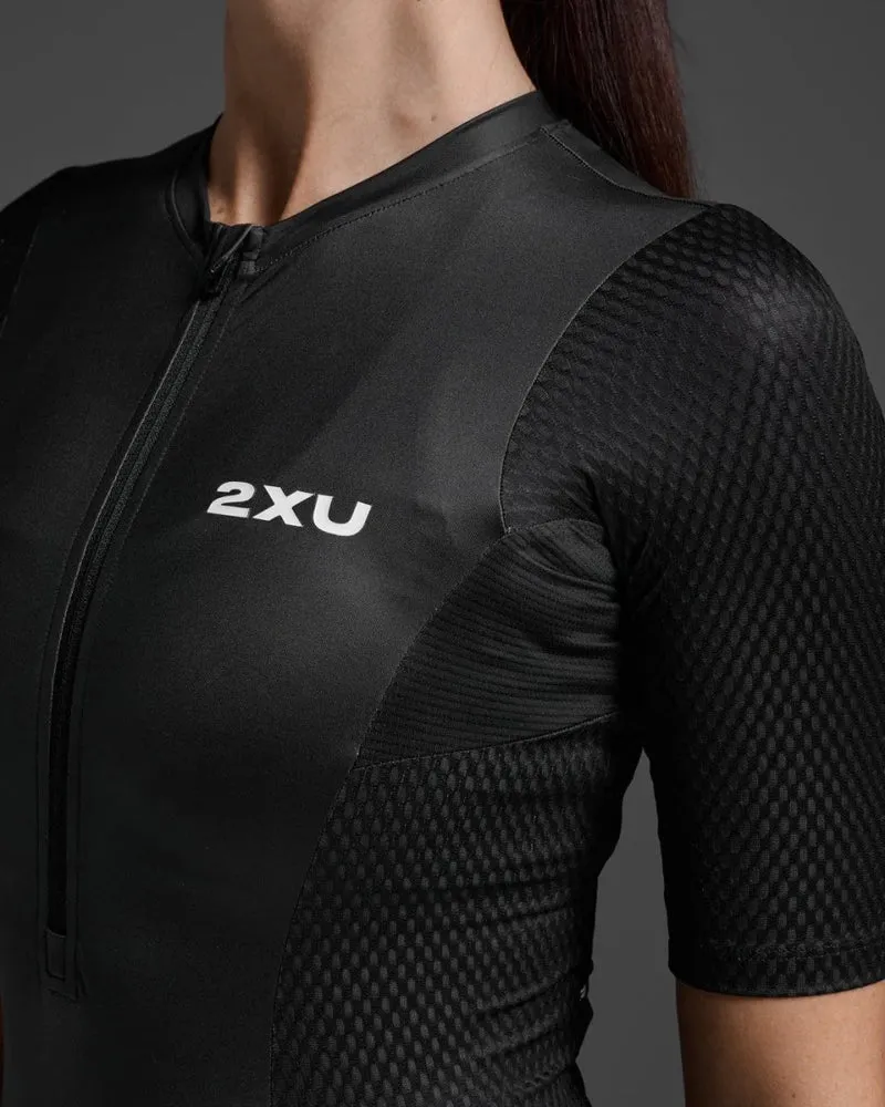 2XU Aero Hex Sleeved Trisuit, Damen, Black/White