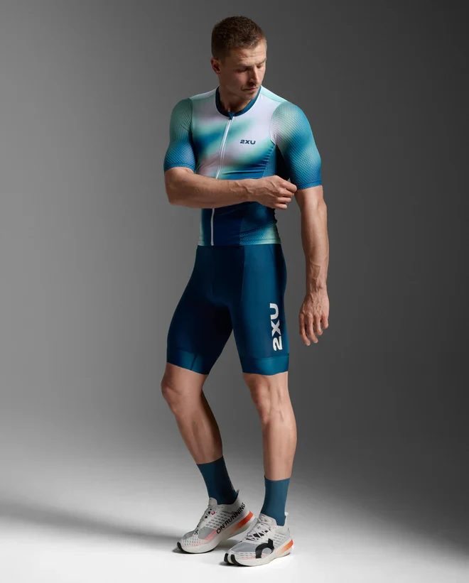 2XU Aero Hex Tri Sleeved Top, Herren, Jelly Mint/Majol