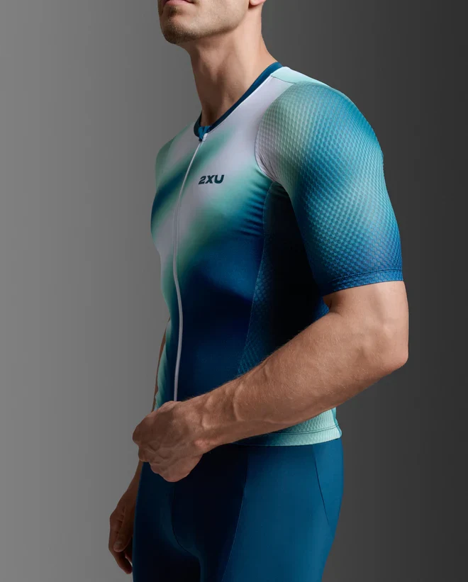 2XU Aero Hex Tri Sleeved Top, Herren, Jelly Mint/Majol