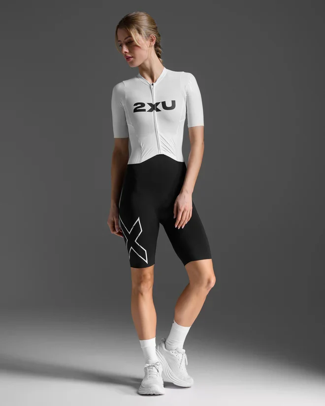 2XU Light Speed React Sleeved Trisuit, Damen, Black/White