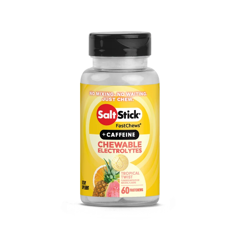 SaltStick Fastchews Tropical Twist + Caffeine, Elektrolyt-Kautabletten, 60 Stück, 96 g