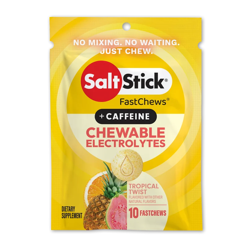 SaltStick FastChews Tropical Twist + Caffeine, Elektrolyt-Kautabletten, 10Stück, 16g