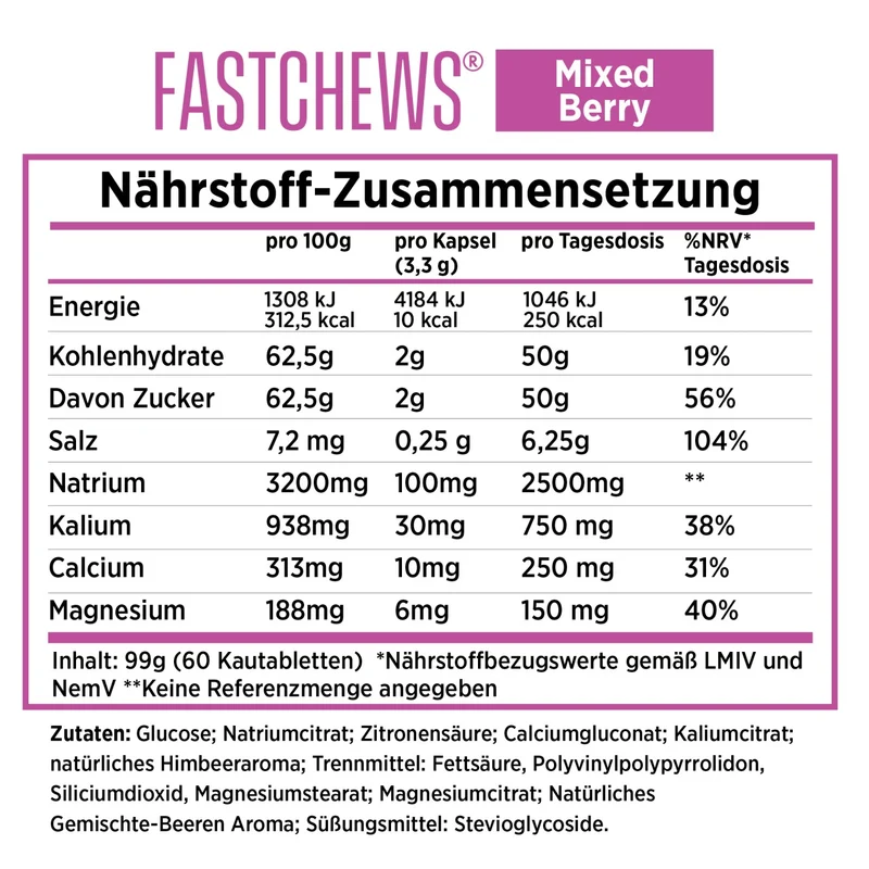SaltStick FastChews Mixed Berry, Elektrolyt-Kautabletten, 10Stück, 16g