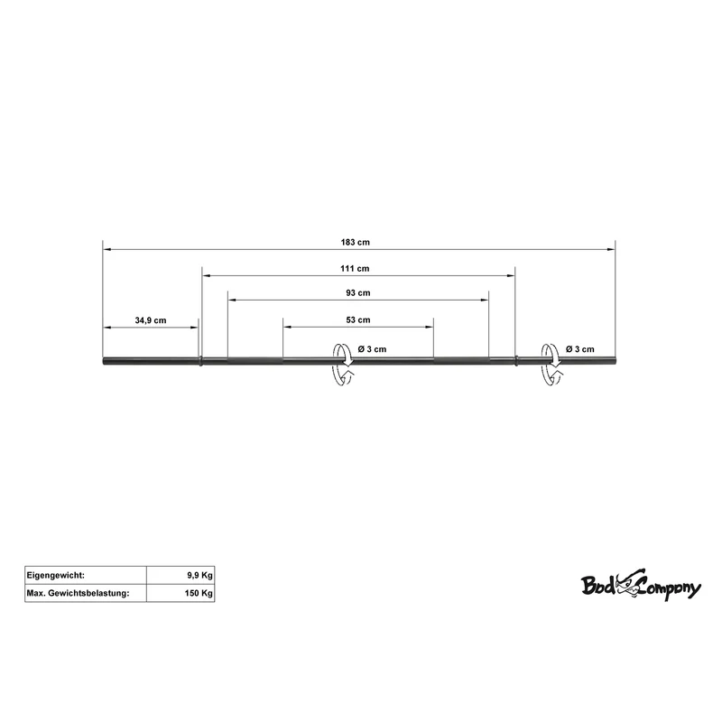 BLK Langhantelstange 183cm Langhantel schwarze Hantelstange Stange 30/31mm black