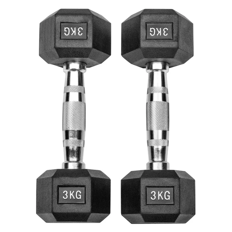 Gummierte Hexagon Hanteln mit verchromten Griffen