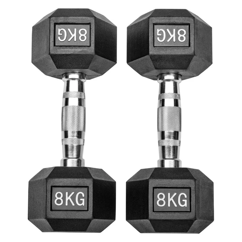 Gummierte Hexagon Hanteln mit verchromten Griffen