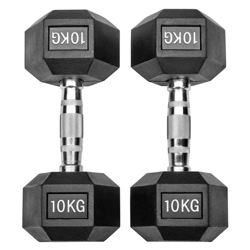 Gummierte Hexagon Hanteln mit verchromten Griffen