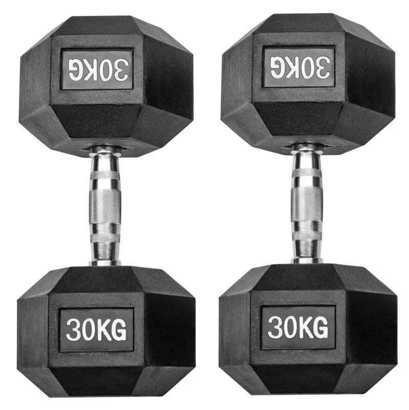 Gummierte Hexagon Hanteln mit verchromten Griffen