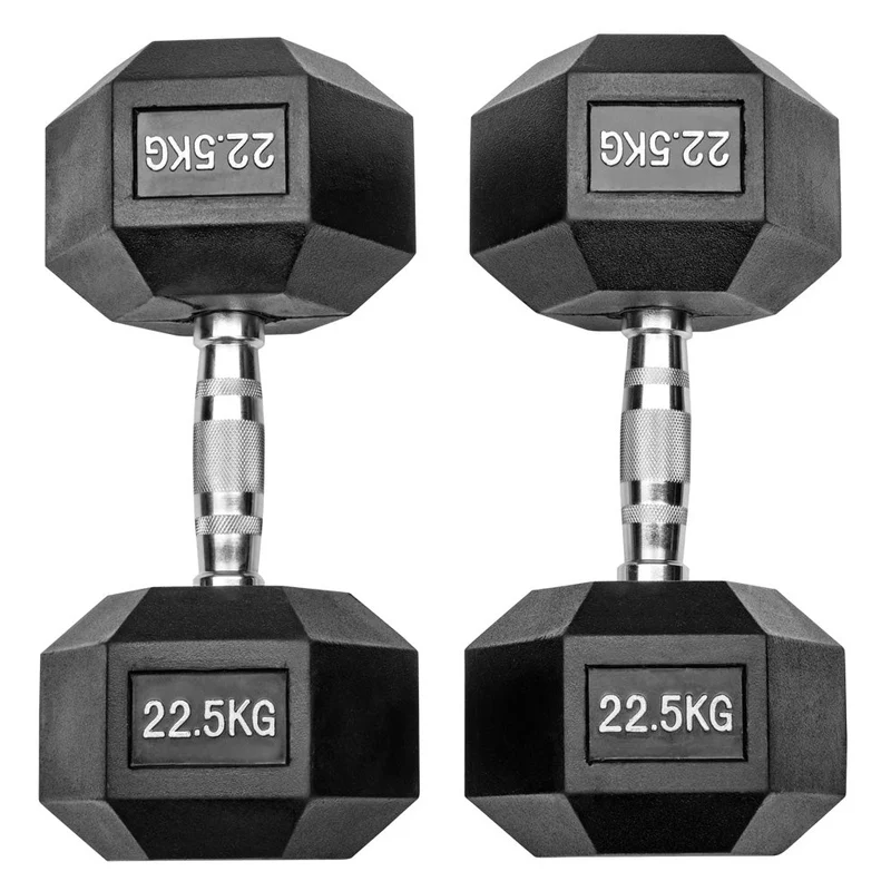 Gummierte Hexagon Hanteln mit verchromten Griffen