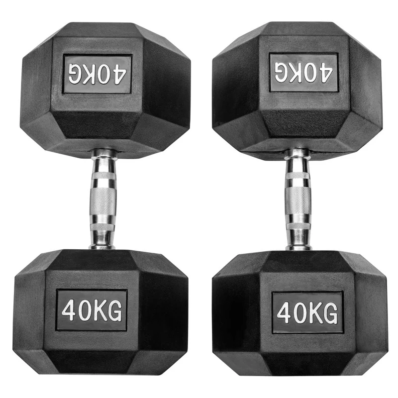 Gummierte Hexagon Hanteln mit verchromten Griffen