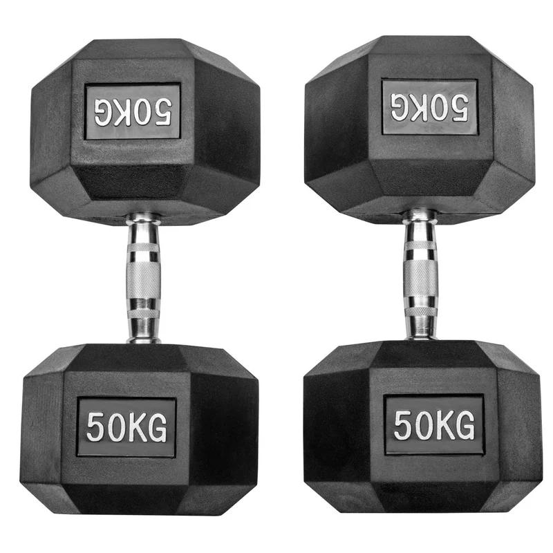 Gummierte Hexagon Hanteln mit verchromten Griffen