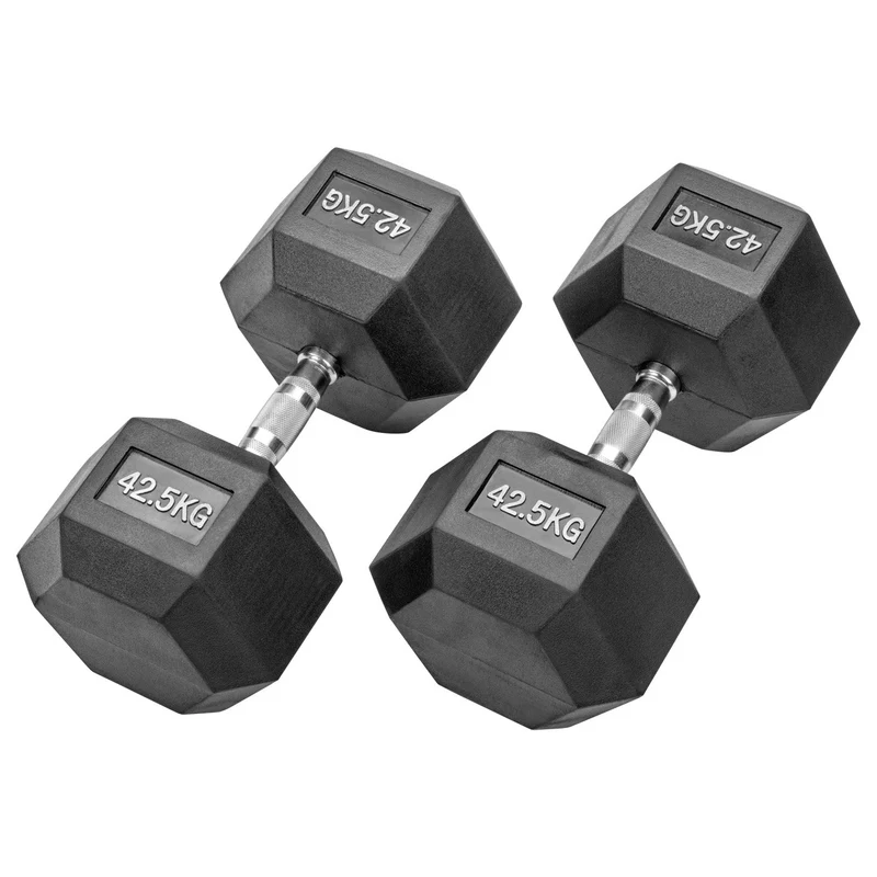 Gummierte Hexagon Hanteln mit verchromten Griffen