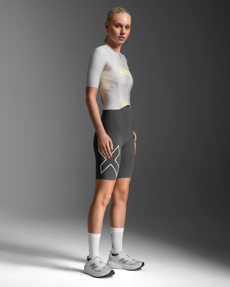 2XU Light Speed React Sleeved Trisuit, Damen, Lemon Juice/Jupiter