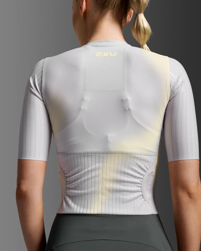 2XU Light Speed React Sleeved Trisuit, Damen, Lemon Juice/Jupiter