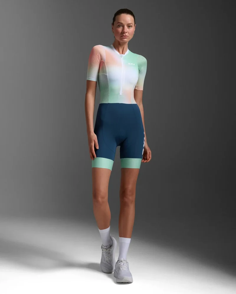 2XU Aero Hex Sleeved Trisuit, Damen, Jelly Mint/Majol