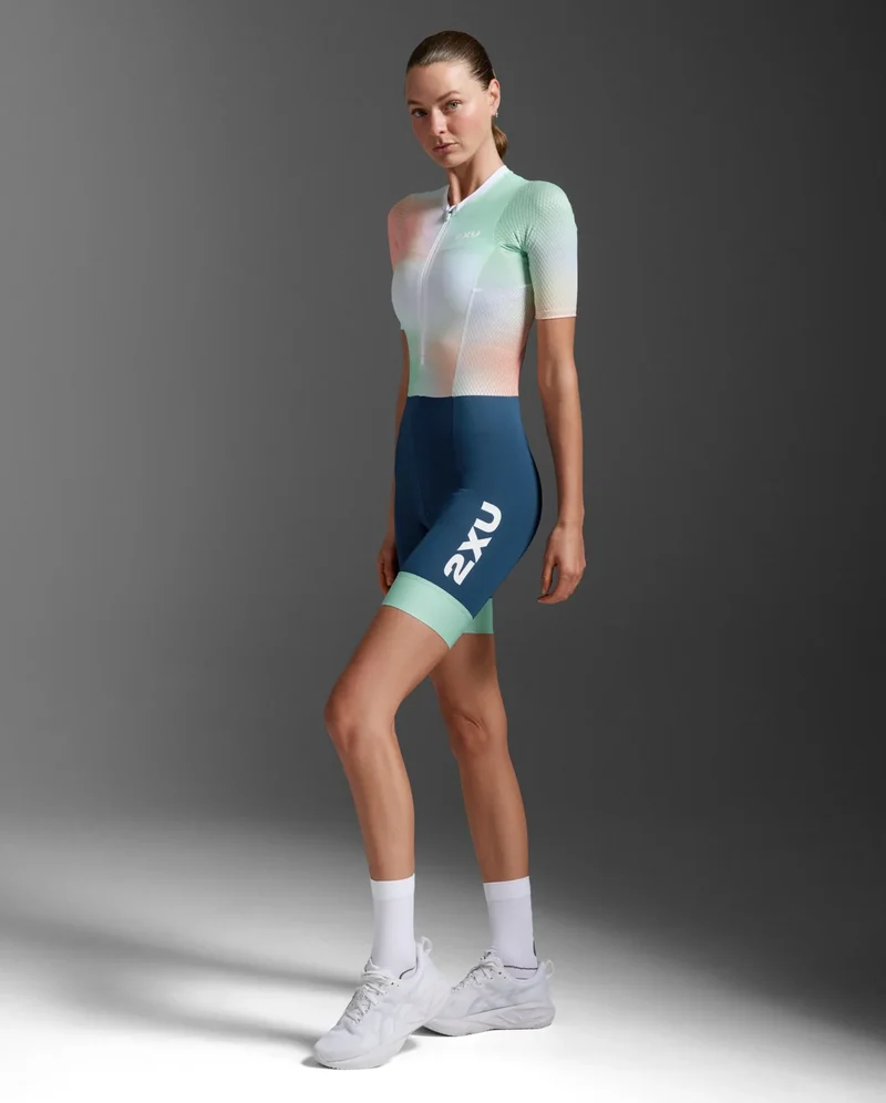 2XU Aero Hex Sleeved Trisuit, Damen, Jelly Mint/Majol