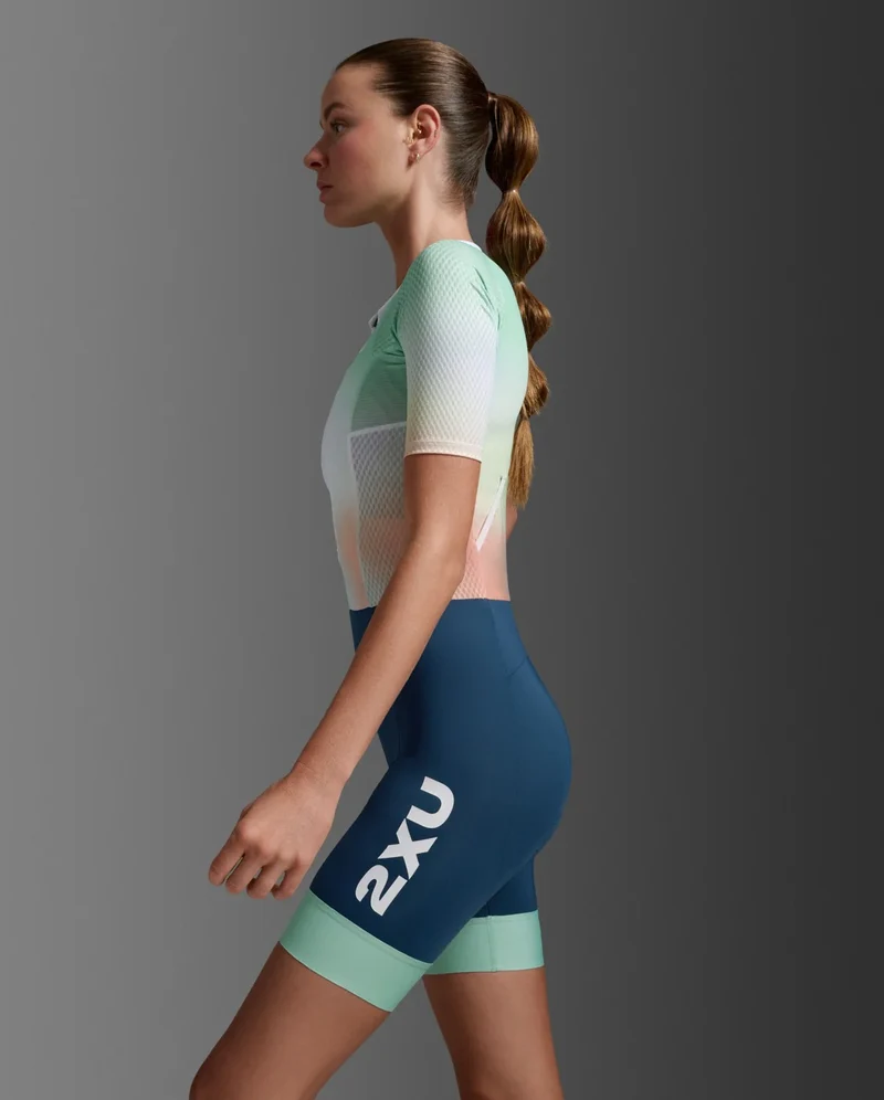 2XU Aero Hex Sleeved Trisuit, Damen, Jelly Mint/Majol