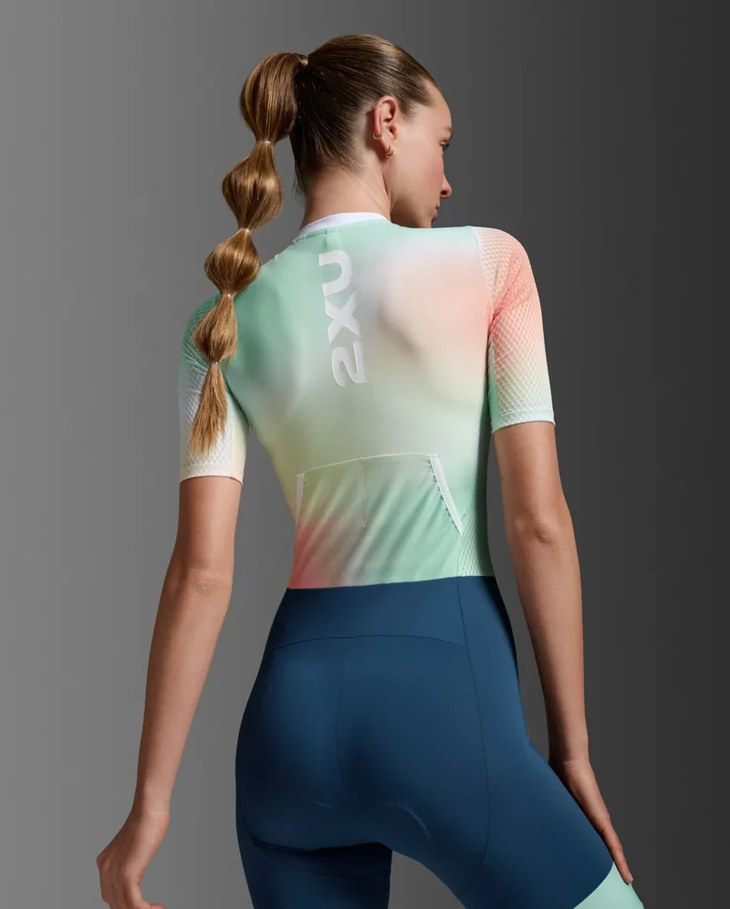 2XU Aero Hex Sleeved Trisuit, Damen, Jelly Mint/Majol