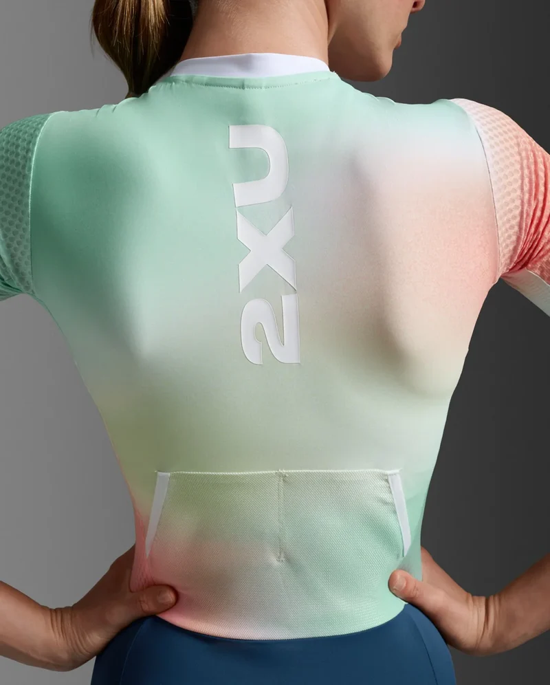 2XU Aero Hex Sleeved Trisuit, Damen, Jelly Mint/Majol