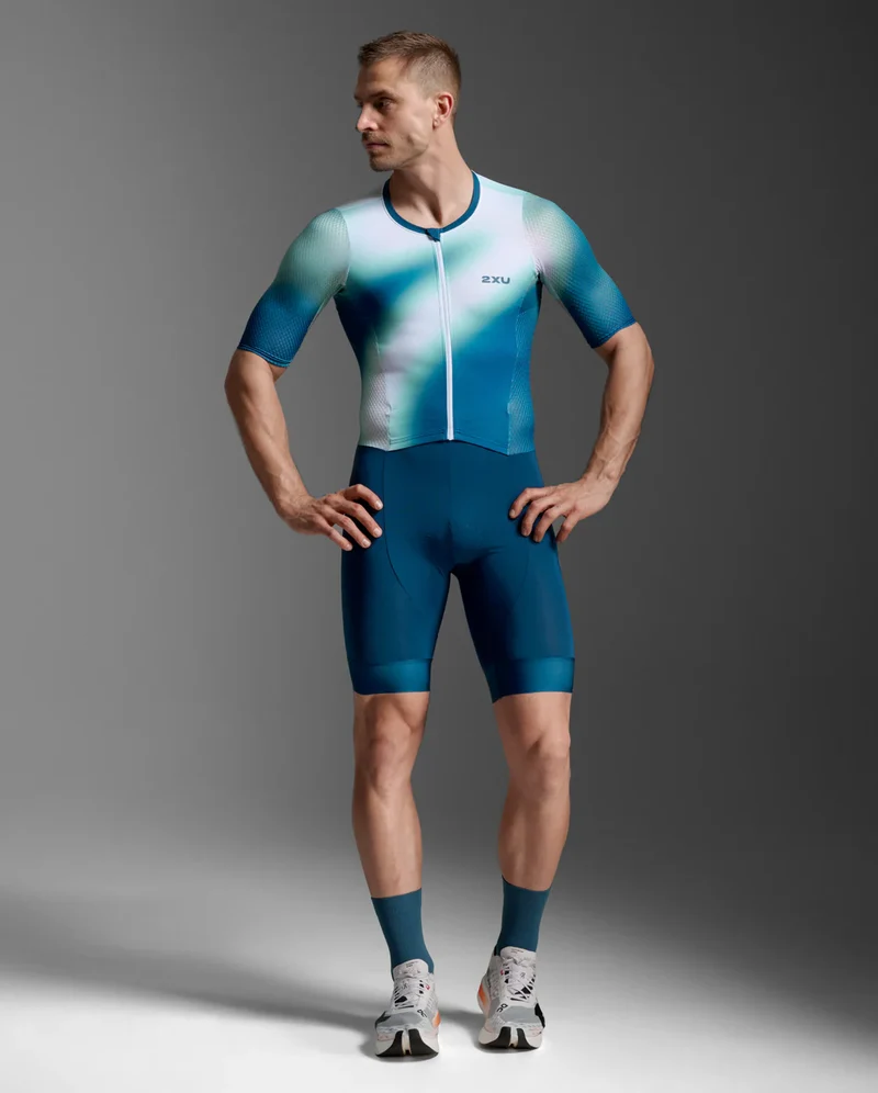 2XU Aero Hex Sleeved Trisuit, Herren, Jelly Mint/Majol