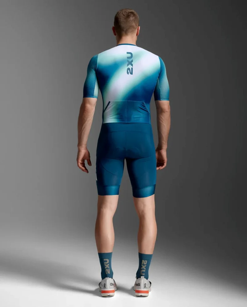 2XU Aero Hex Sleeved Trisuit, Herren, Jelly Mint/Majol