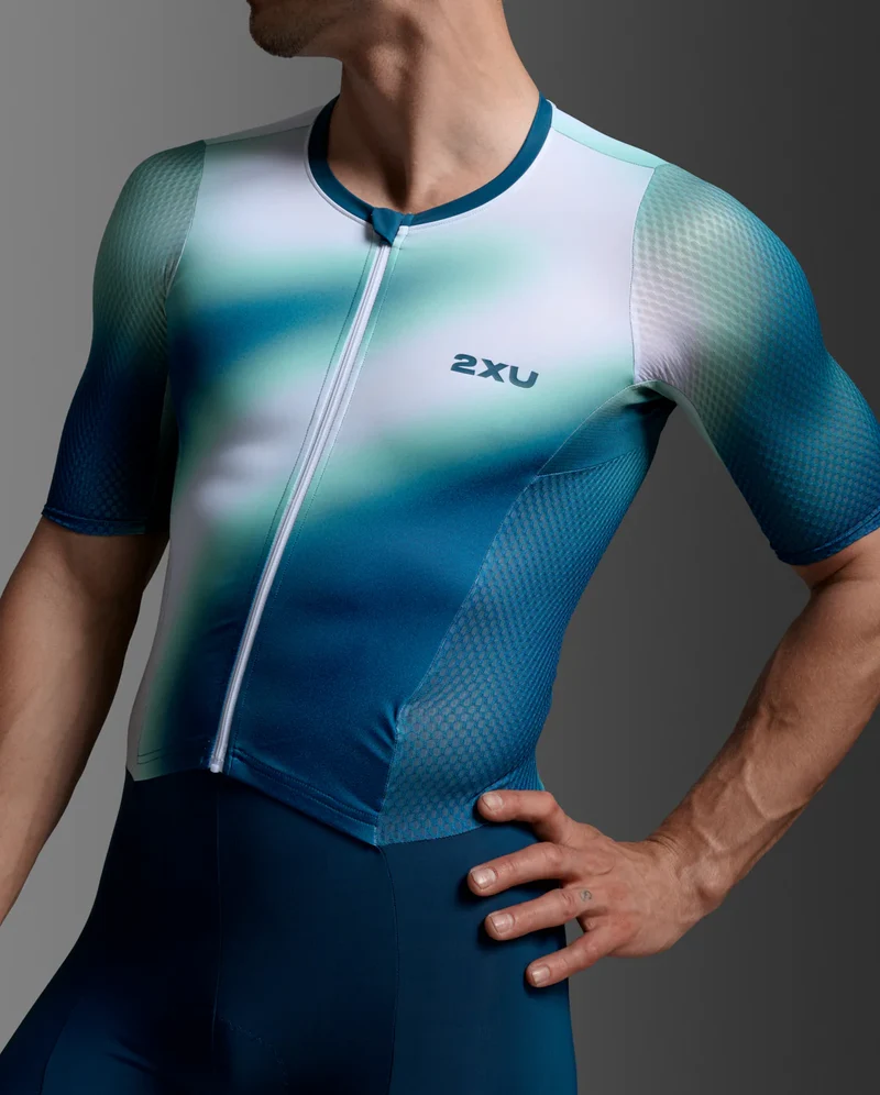 2XU Aero Hex Sleeved Trisuit, Herren, Jelly Mint/Majol