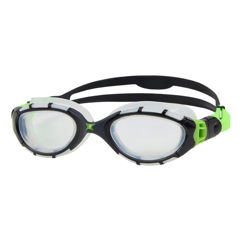 Zoggs Predator Flex, Schwimmbrille, Black/Green/Clear Lens