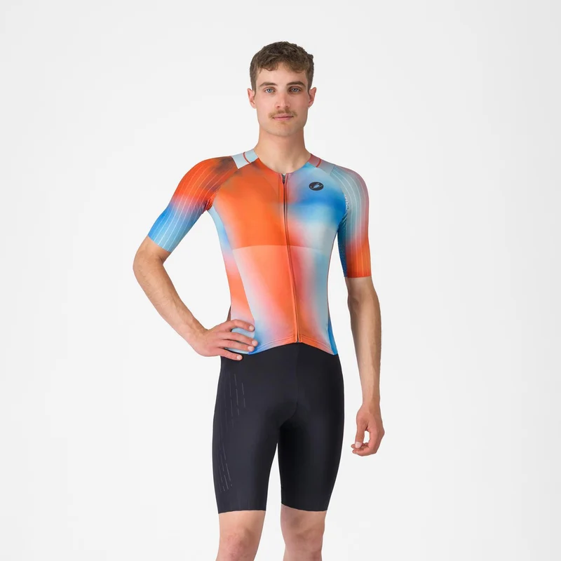 Castelli Free Sanremo 3 Short Sleeve Trisuit, Herren, Paprika/Winter Sky-Black