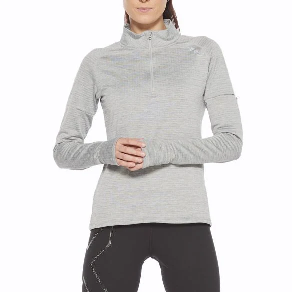 2XU Longsleeve Pursuit Thermal 174 Zip, Damen, Grey Marle/Silver Reflective