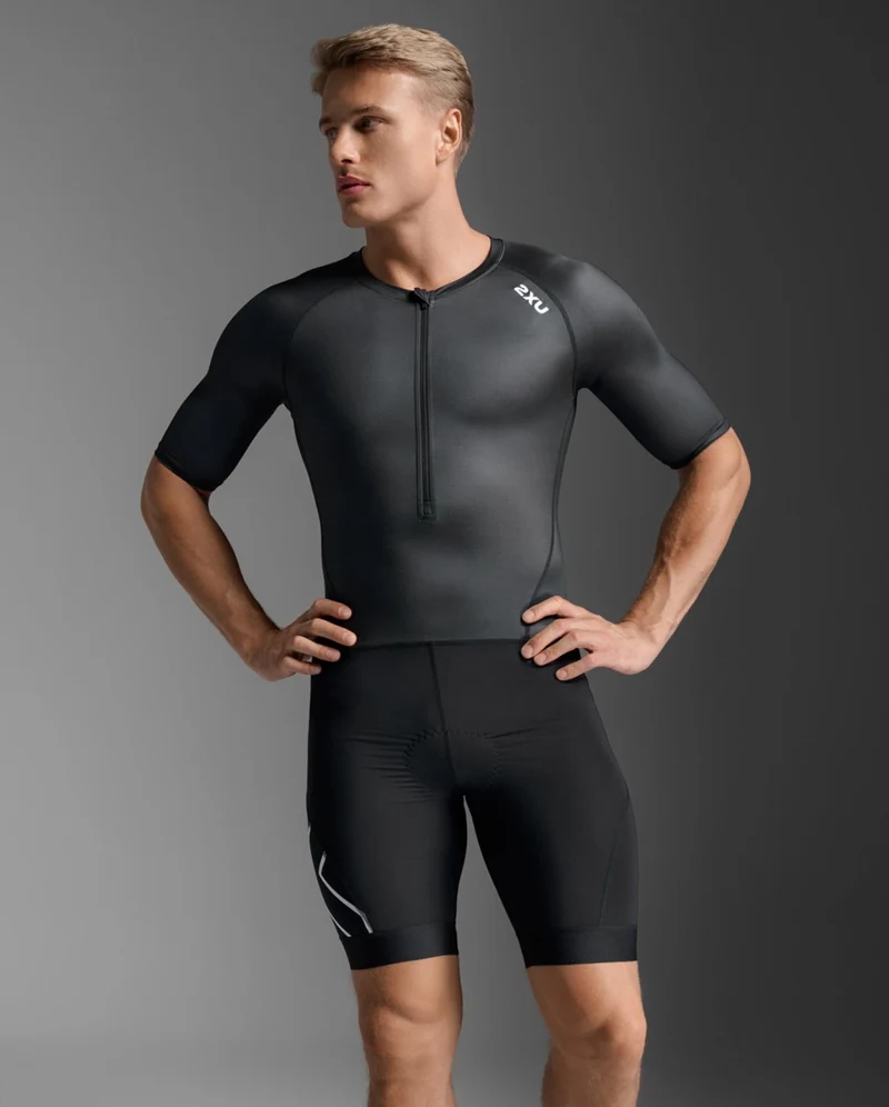2XU Core Sleeved Trisuit, Herren, Black/White