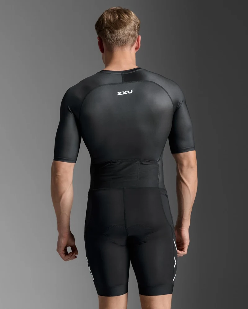 2XU Core Sleeved Trisuit, Herren, Black/White