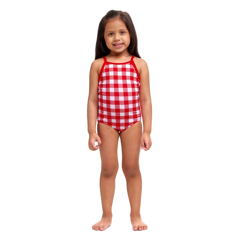 Way Funky Funkita, Toddler Girls Printed One Piece Red Checker, Badeanzug, Kinder