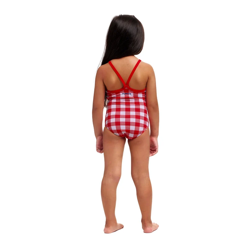 Way Funky Funkita, Toddler Girls Printed One Piece Red Checker, Badeanzug, Kinder