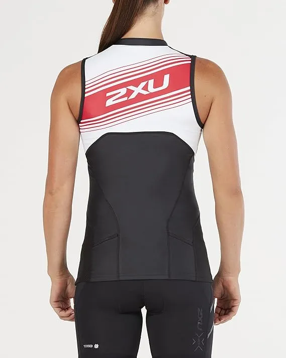 2XU Compression Tri Singlet, Damen, Black/Watermelon Lines