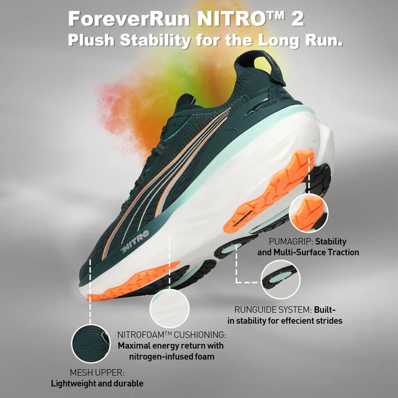 Puma ForeverRun NITRO 2, Laufschuhe, Herren, Green Terrain/Heat Fire