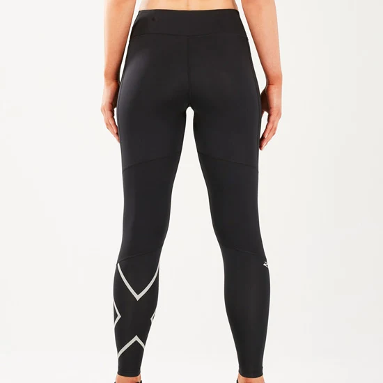 2XU Mid-Rise Compression Run Tights, Damen, Black/Silver Reflective