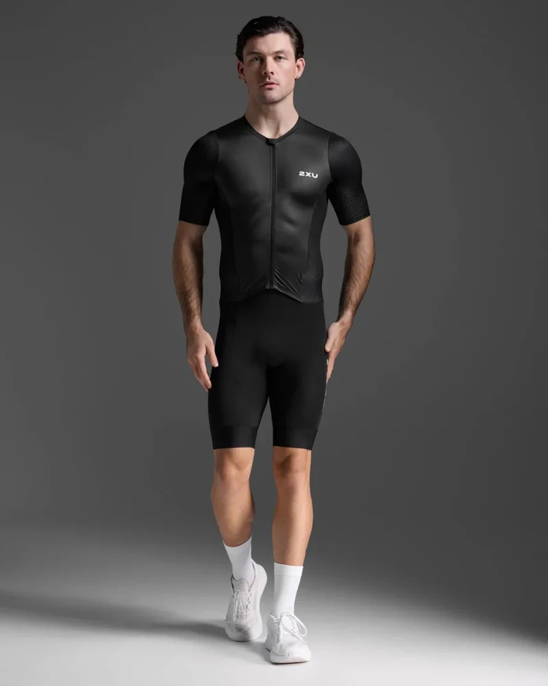 2XU Aero Hex Sleeved Trisuit, Herren, Black/White