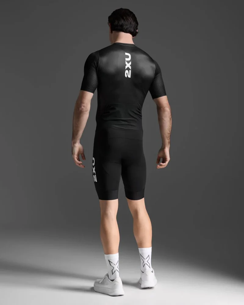 2XU Aero Hex Sleeved Trisuit, Herren, Black/White