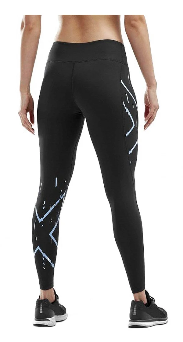 2XU Damen Mid-Rise Compression Tights, Black/Festival Blue