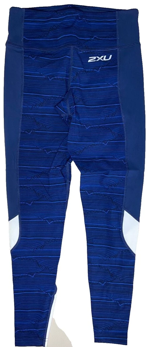 2XU Pattern Fitness Compression Tights, Damen, Blue Waves/White