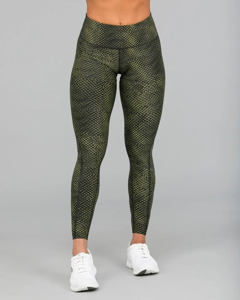 2XU Print Mid-Rise Comp 7/8 Tights, Damen, Laufhose, Remesh Olive/Black