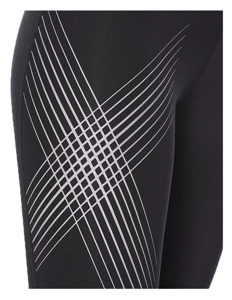 2XU Damen Mid-Rise Compression Tights, Black/Zephyr Chrome XLogo
