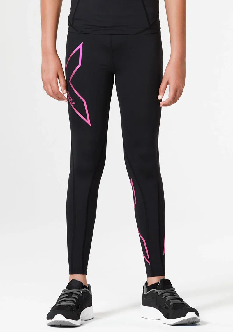 2XU Girls Compression Tights, Mädchen, Black/Hot Pink Logo