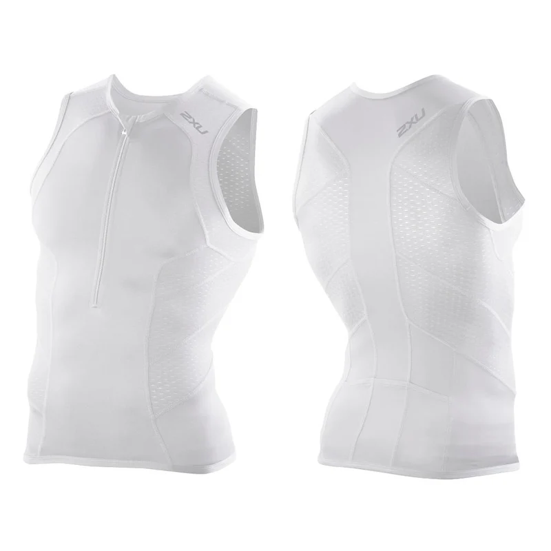 2XU Comp Tri Singlet, Frontzip, Herren, weiß