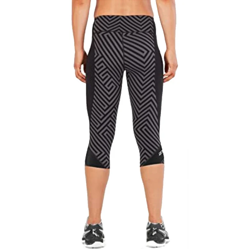2XU Fitness Compression 3/4 Tights, Damen, Laufhose, Black/Grey Lines