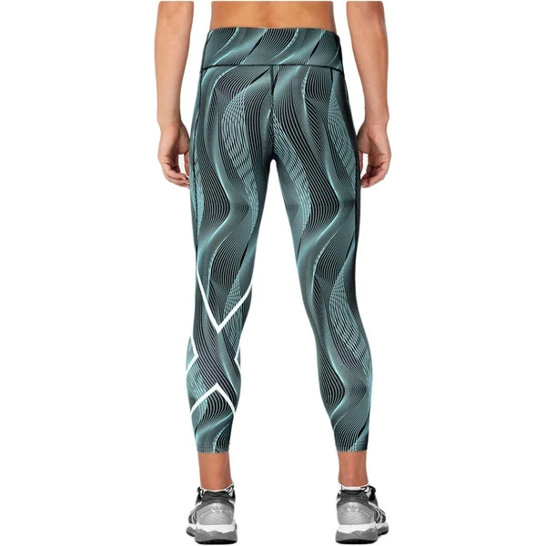 2XU Print Mid-Rise Comp 7/8 Tights, Damen, Laufhose, Aruba Blue Camo/white