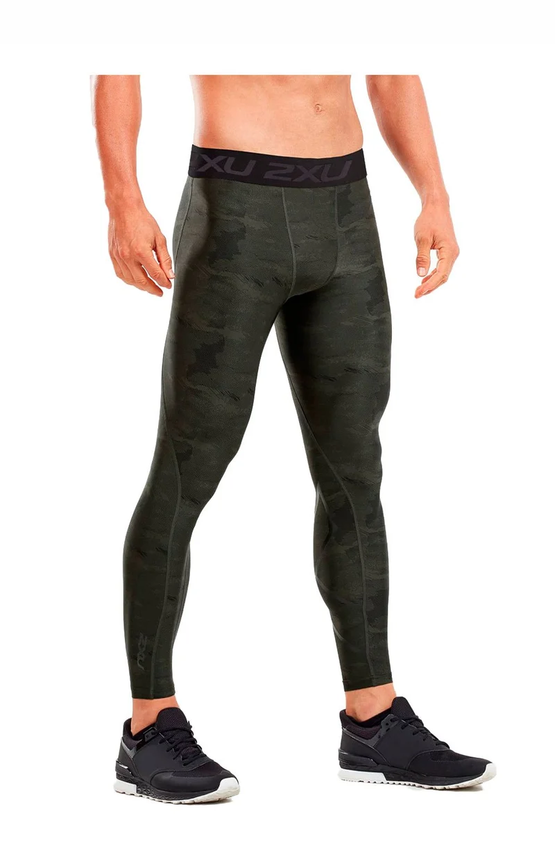 2XU Accelerate Print Compression Tights, Herren, Dunkelgrün/Schwarz